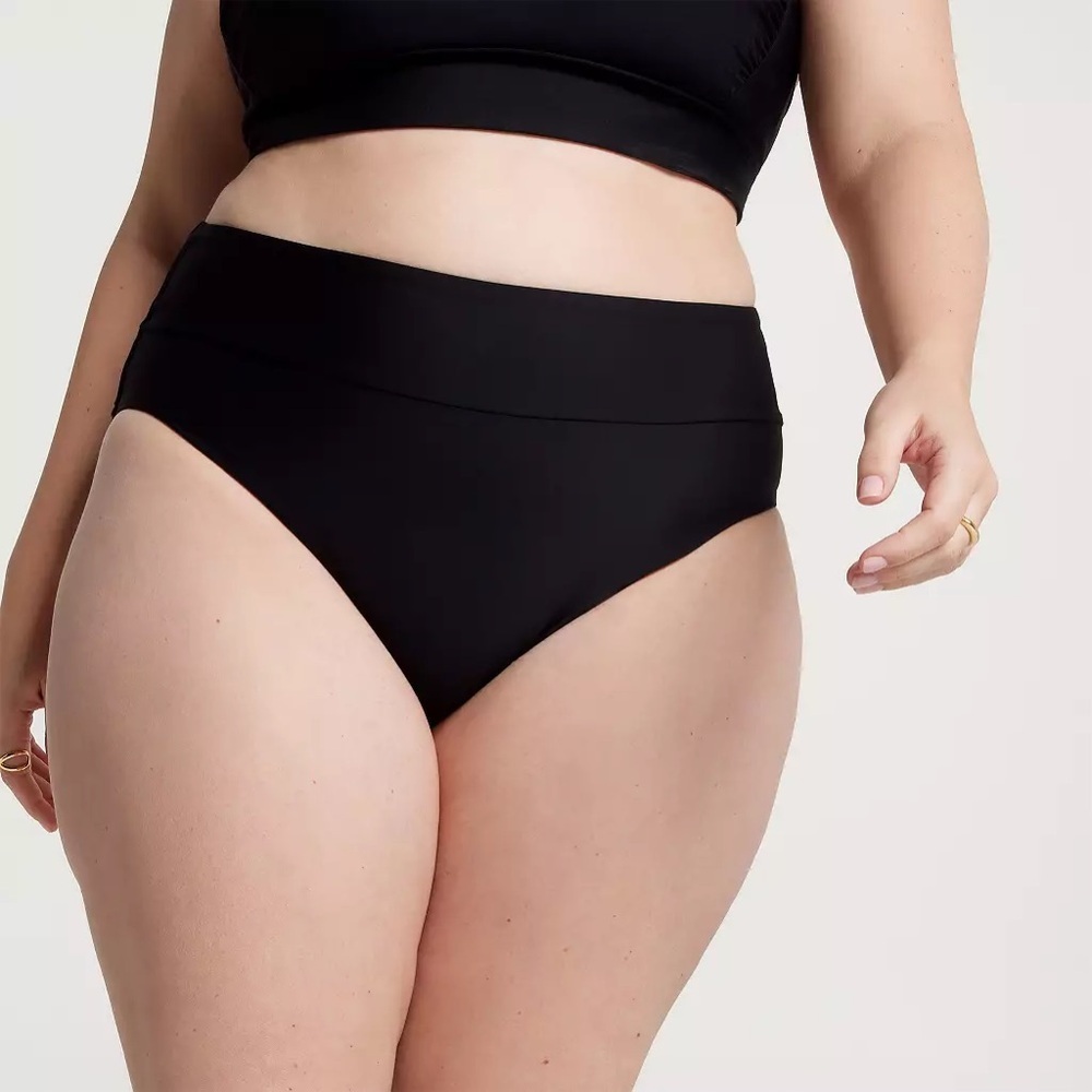 CALIA Women’s Wide Banded High Leg Bikini Bottom- Black- XXL